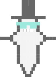 Pixelated grey bot with top hat and shades